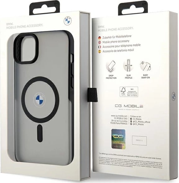 Mbështjellës BMW BMHMP14MDSLK për iPhone 14 Plus 6.7", Signature MagSafe, zi/gri