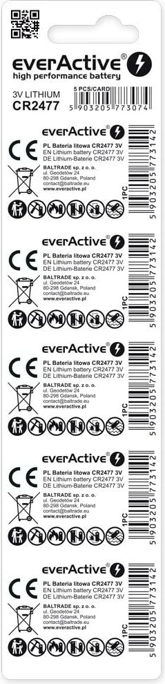 Bateri litium everActive CR2477, 800 mAh, 3V, set 5 copë