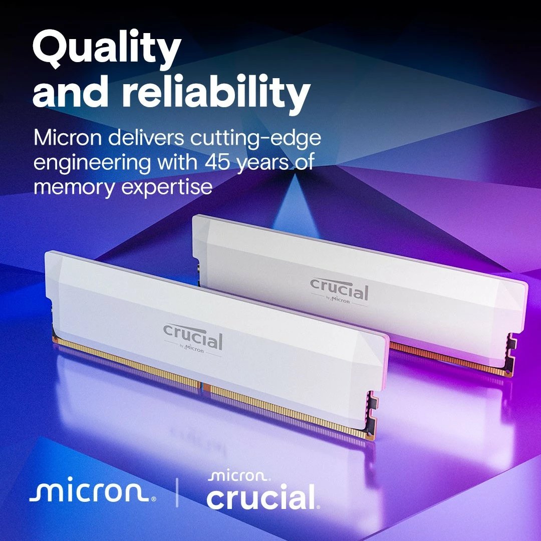RAM Memorje Crucial DDR5 Pro OC, 32GB, 6400MHz, CL40, e bardhë