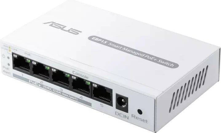 Switch i menaxhuar Asus EBP15, 5 porta GE (4xPoE+ 60W), i bardhë