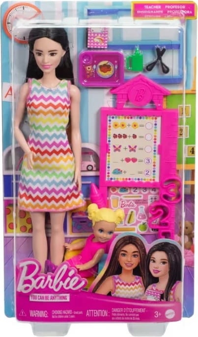 Set kukullash Barbie Mattel JCR71/JCR77, mësuese me nxënëse dhe aksesorë, shumëngjyrëshe