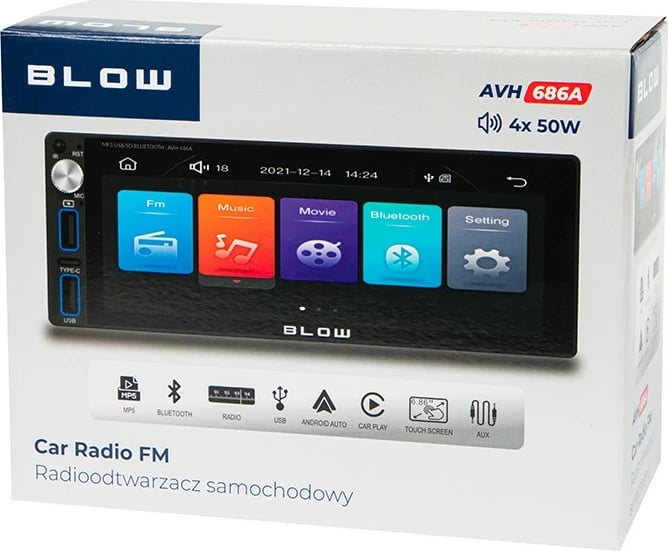 Radio veture BLOW AVH-686A, 1 DIN, ekran 6.86", Bluetooth, CarPlay/Android Auto, e zezë