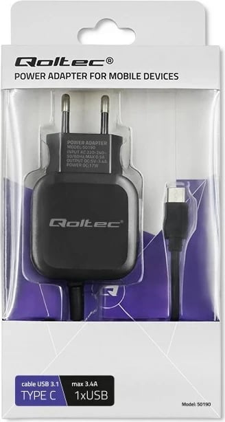 Karikues Qoltec 50190, 17W, USB + USB Type-C, i zi