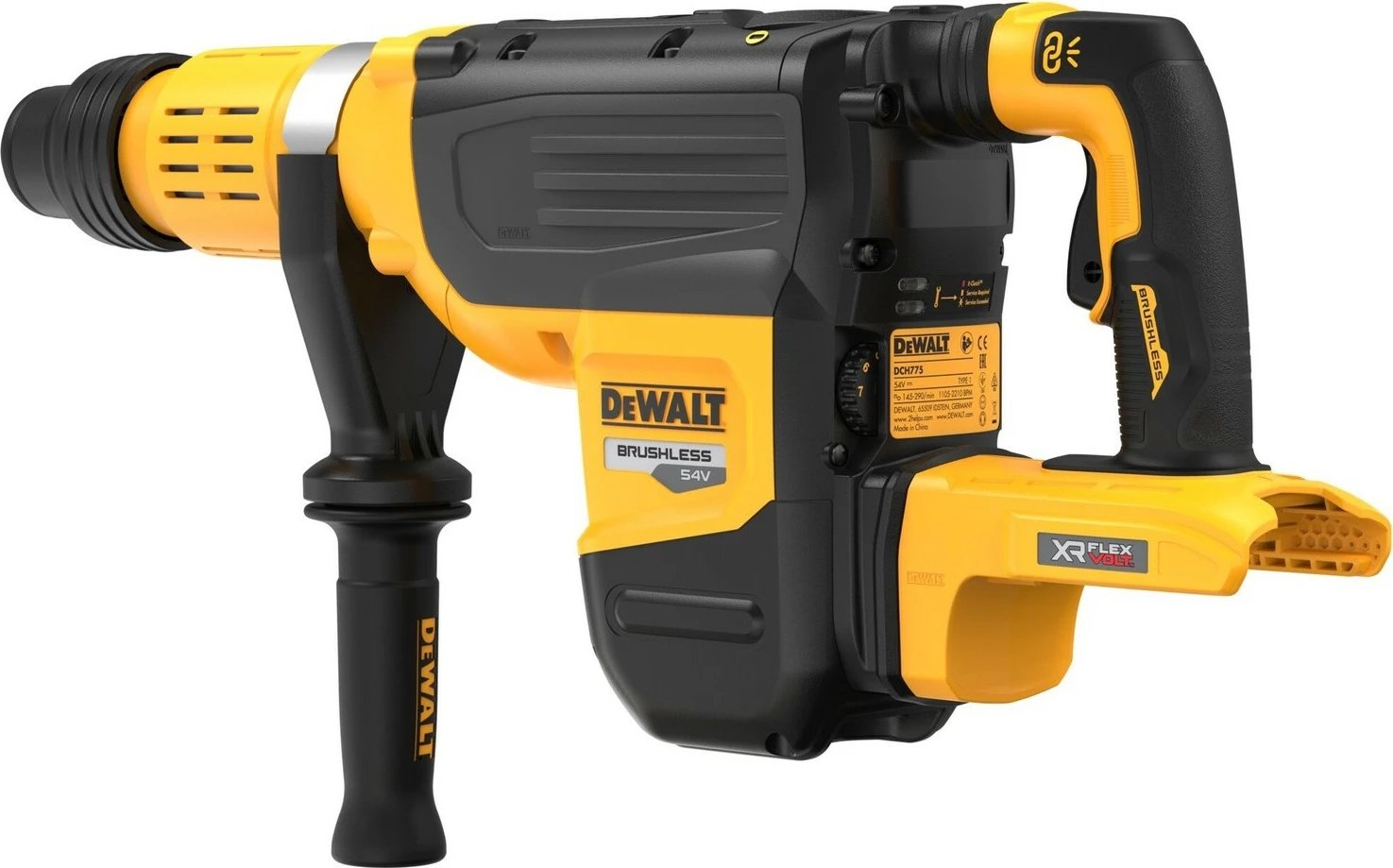 Pistol grip drill DeWALT XR Flexvolt, brushless, 9Ah, SDS Max, zi/verdhë
