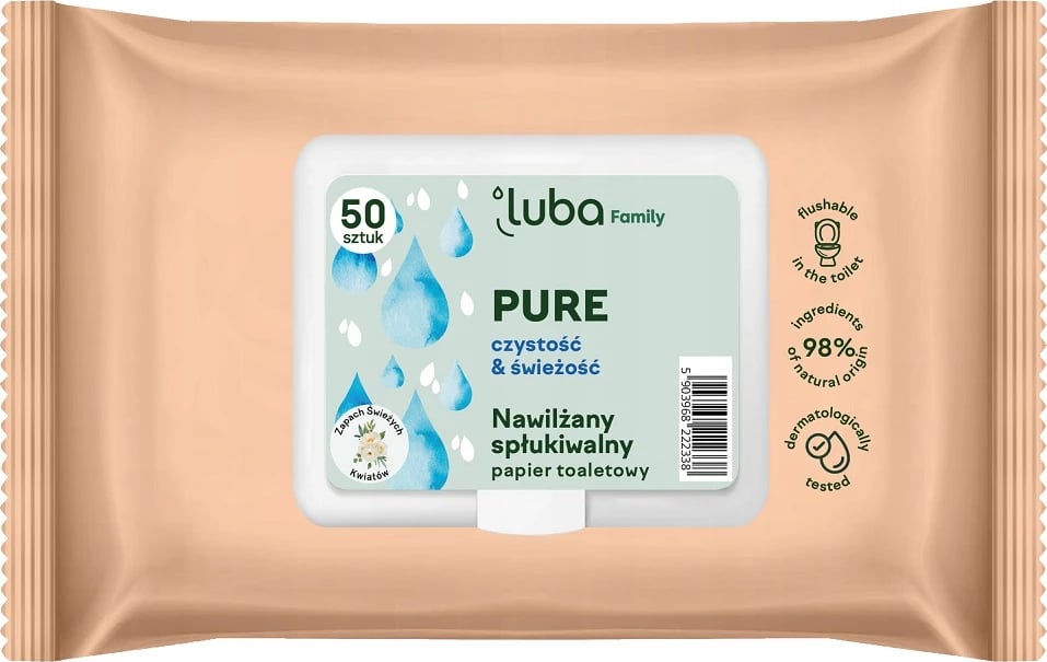 Letër higjienike e lagur Luba Family Pure, 50 copë