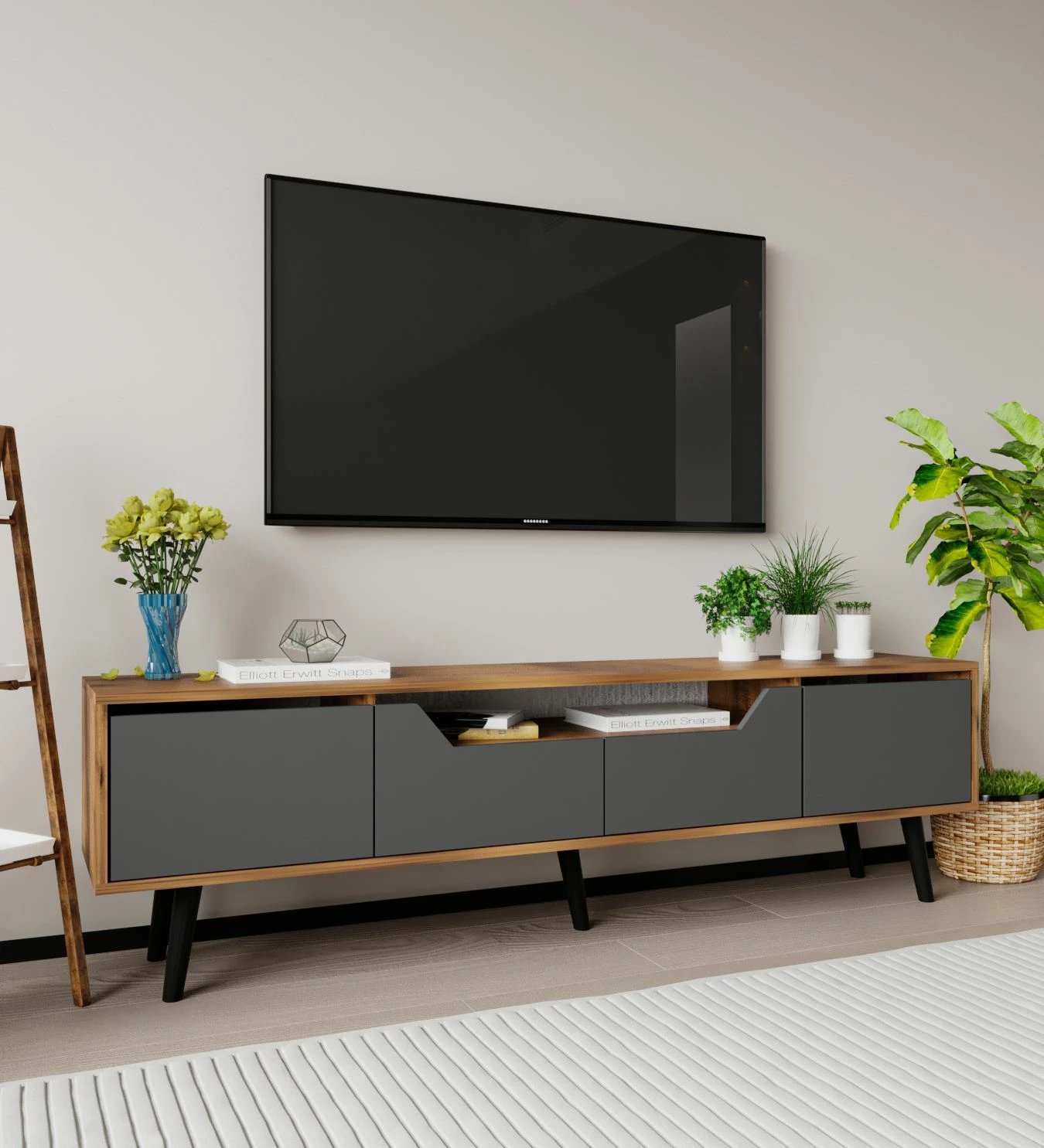 Komodë TV Skye Decor, Roma 180, ngjyrë arre dhe antracit