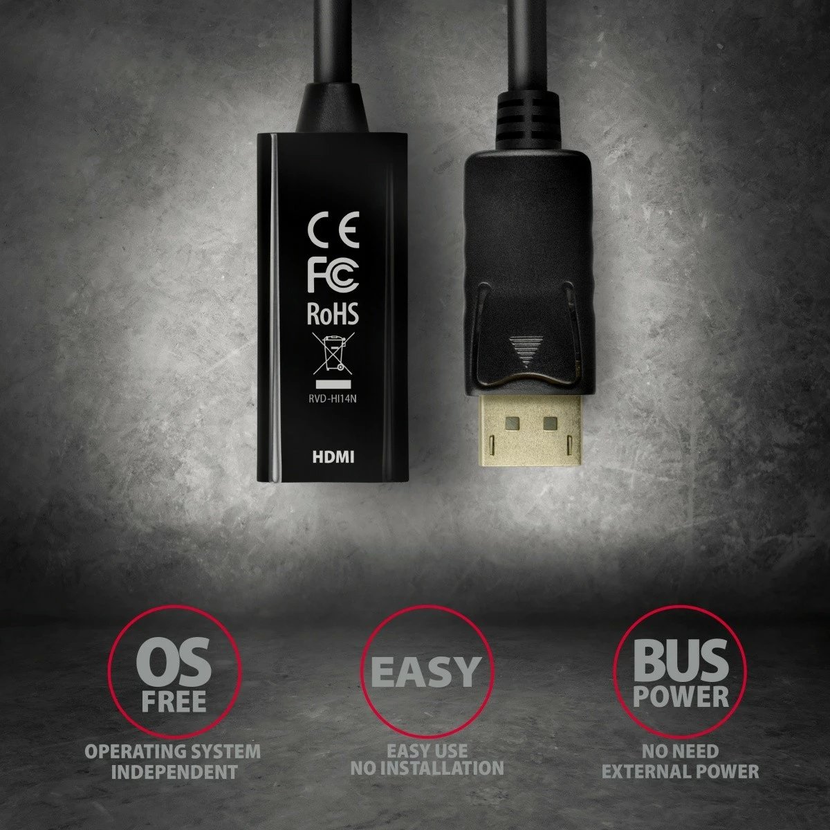 Adapter aktiv AXAGON RVD-HI14N DisplayPort në HDMI, 4K/30Hz, 18cm, zi