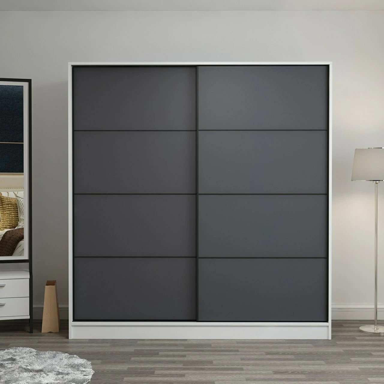 Dollap Skye Decor, i bardhë dhe antracit, 180x190x52cm, 6 pjesë