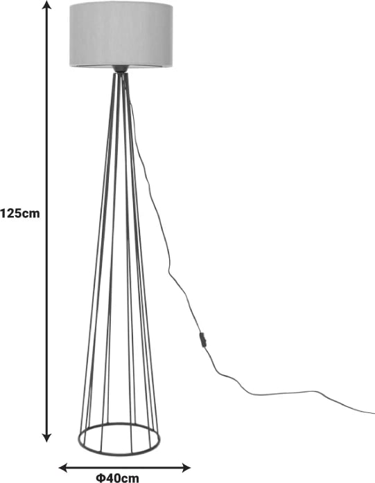 Llambë dyshemeje Florencia E27, pëlhurë bezhë-metal i zi, D40x125cm