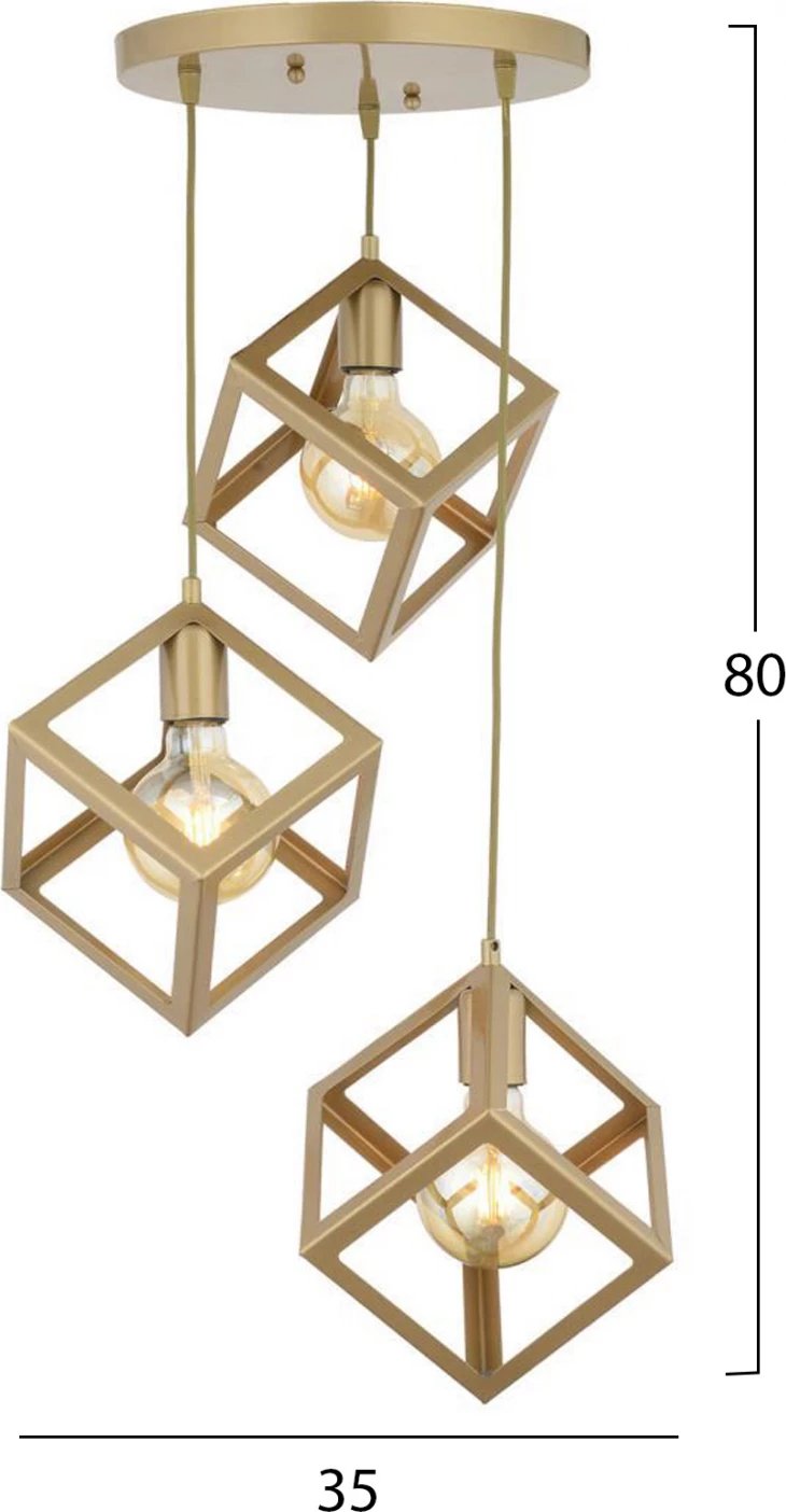 Llambë varëse tavani, tre drita, metalike, ngjyrë ari, FH7419.02, 35x80 cm