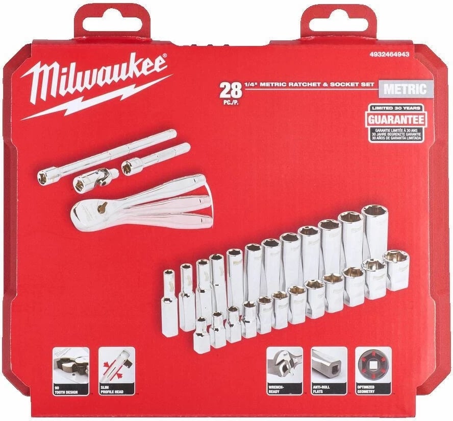 Set soketash MILWAUKEE 28 copë, 1/4" Ratchet