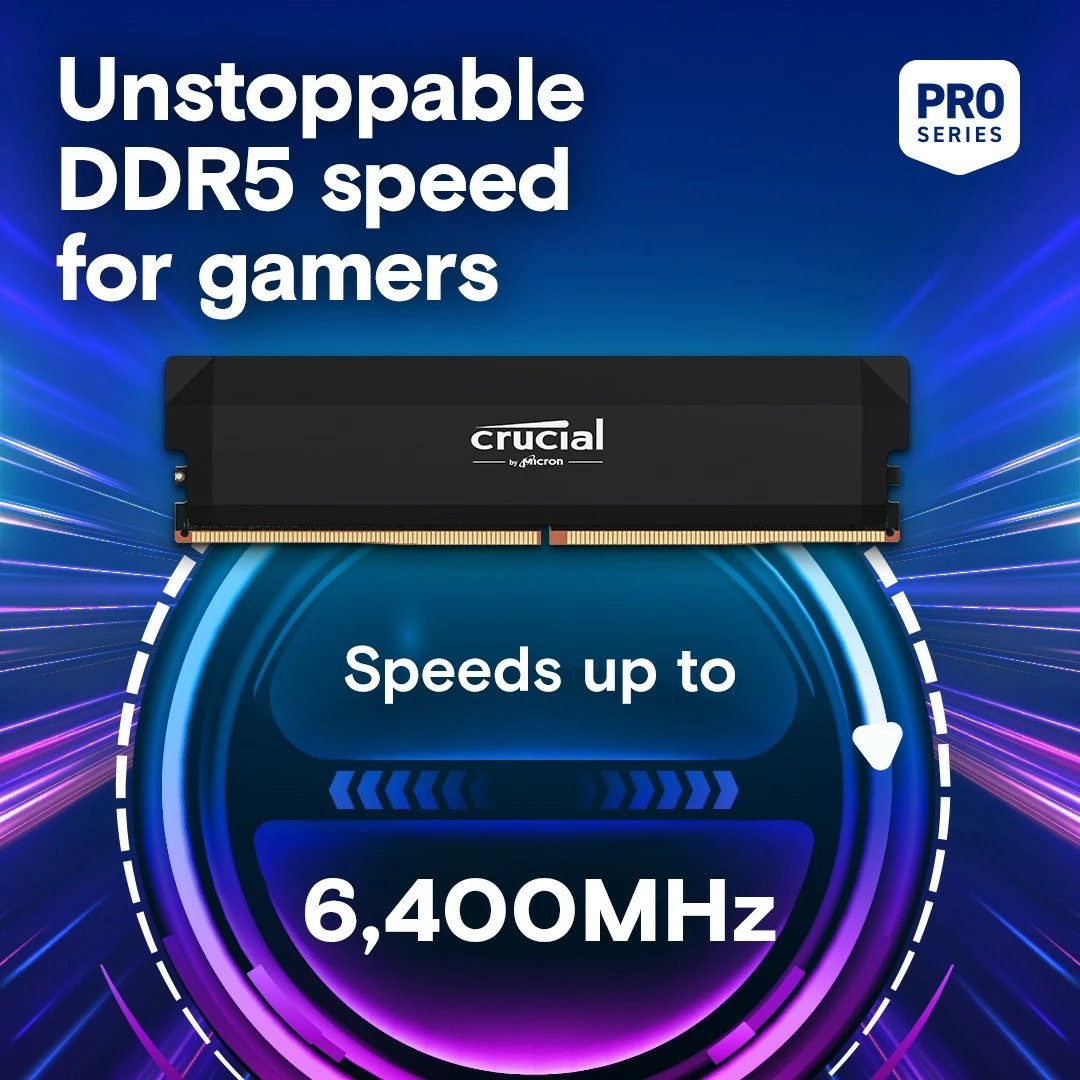 RAM Memorje Crucial DDR5 Pro OC, 32GB, 6400MHz, CL40, E zezë