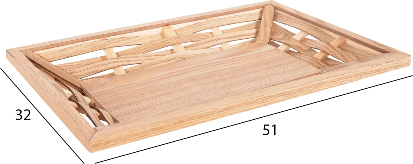 Tabaka shërbimi drejtkëndore, FH4228, dru bredhi dhe MDF, 51x32x5.5H cm