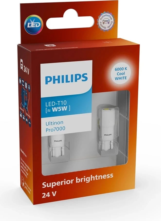 Llamba sinjalizimi LED Philips Ultinon Pro7000 PHI 24961CU70X2, 24V, Cool White, 2 copë
