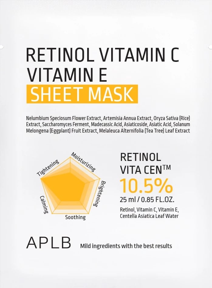 Maskë në letër për femra APLB Retinol Vitamin C Vitamin E Illuminating, 25ml