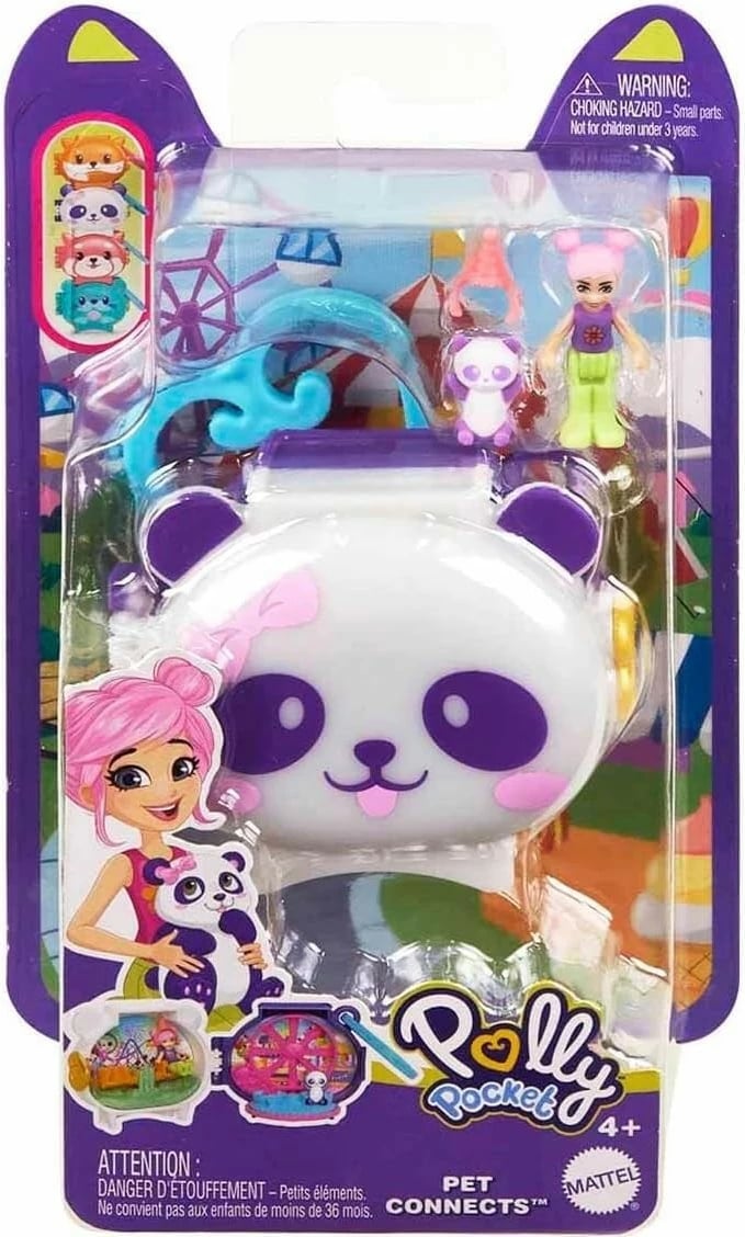 Set lodrash Polly Pocket Pet Connects me panda, Mattel, GYV99/HRD38, për fëmijë, bardhë/vjollcë