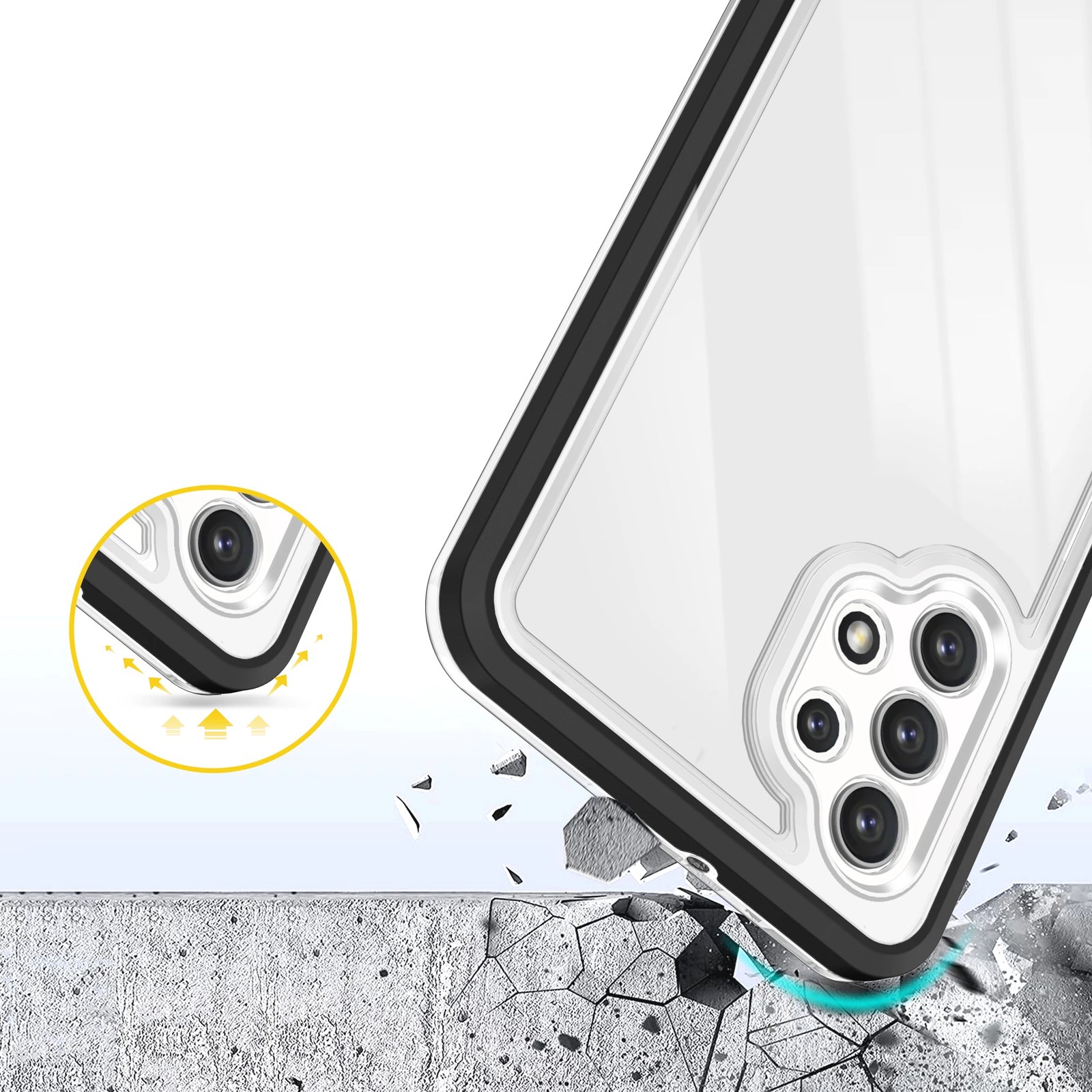 Mbështjellës Hurtel Hybrid Armor Clear 3in1 për Samsung Galaxy A32 5G, i zi/transparente