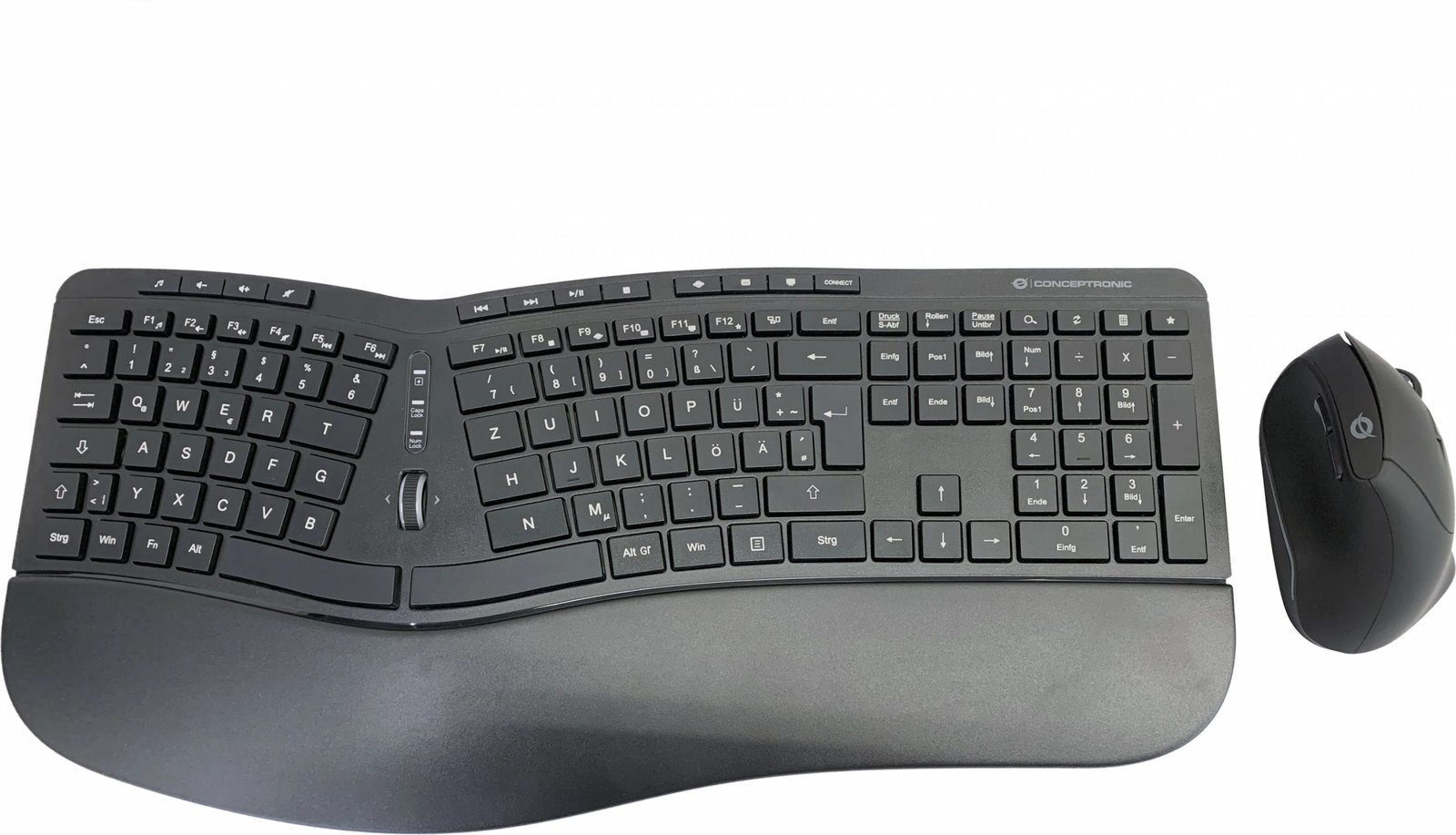 Kasë tastierë+maus wireless Conceptronic, QWERTZ, ergonomike, e zezë