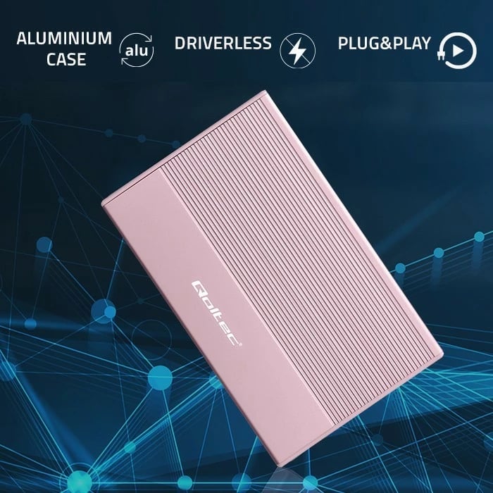 Kasë Qoltec 2.5" për SSD/HDD, USB 3.0, 2TB, Rozë
