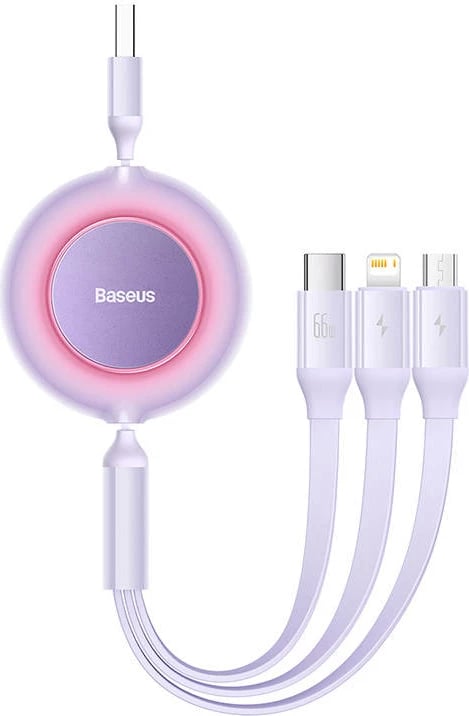 Kabllo 3-në-1 Baseus Bright Mirror, 1.1m, 66W, USB-C/Lightning/Micro USB, vjollcë