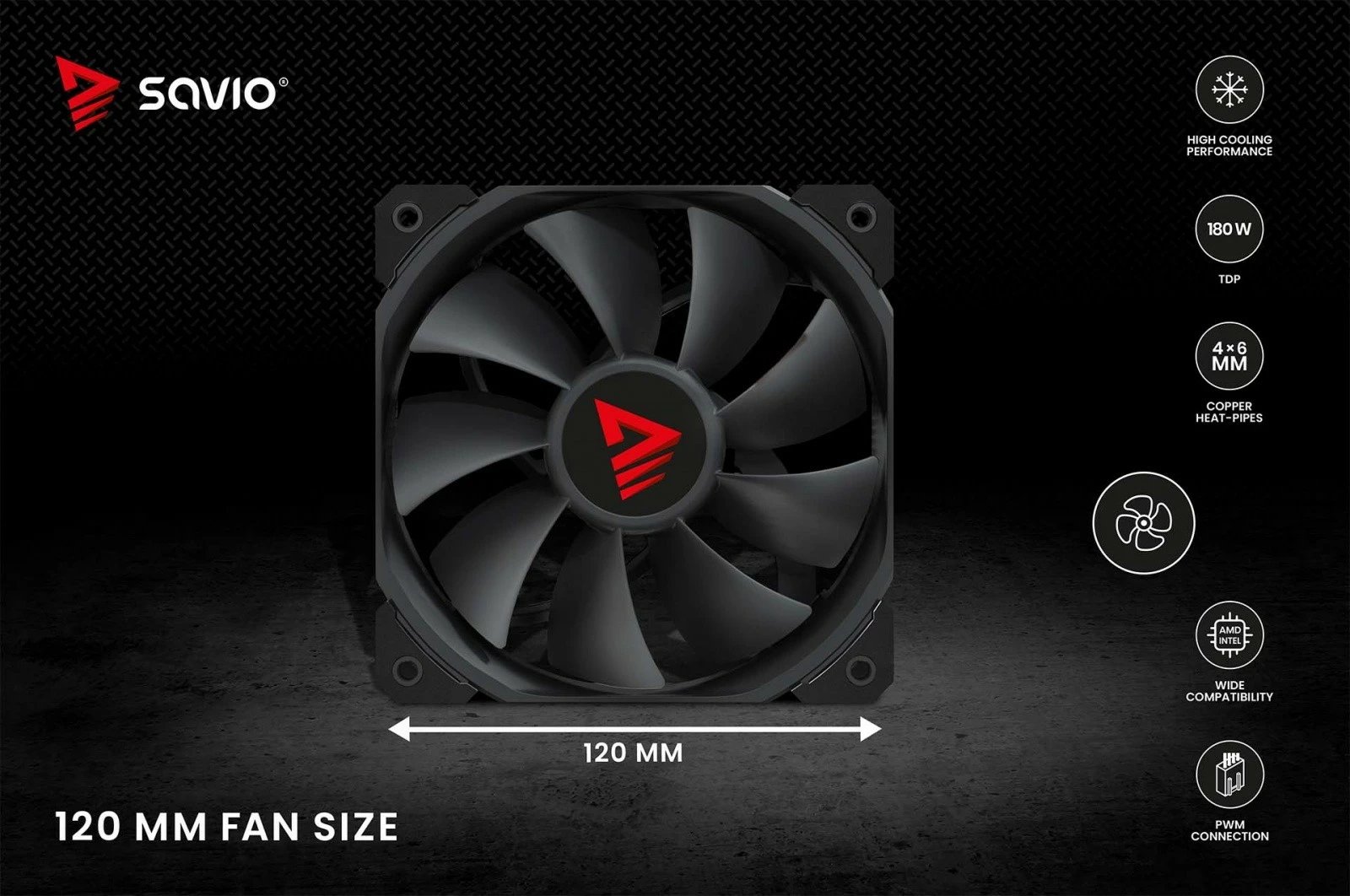 Ftohës procesori Savio Vortex X2 Black, 120 mm, 4-pin, për Intel/AMD, i zi