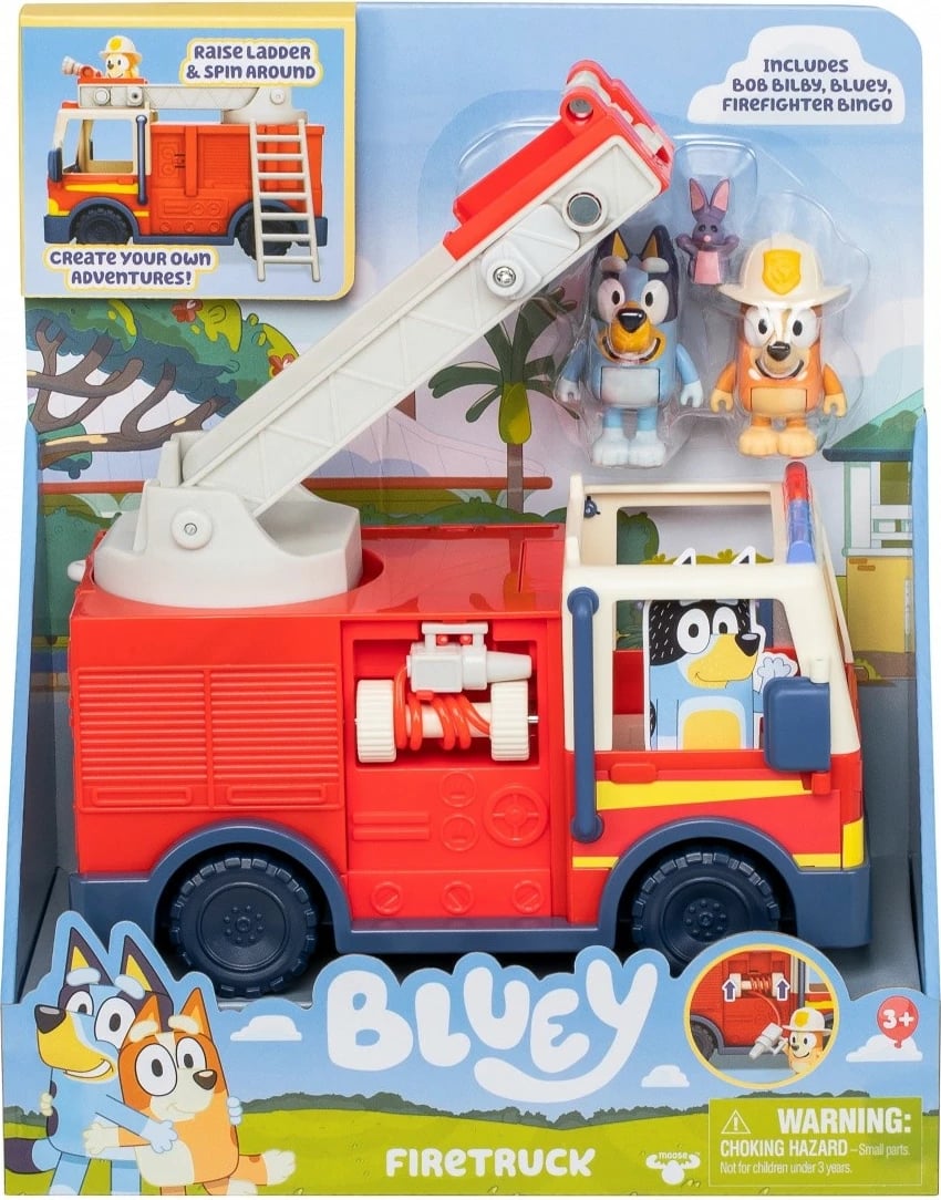 Set figurina Bluey me kamion zjarri, Tm Toys, BLU17610, plastikë, për fëmijë, shumëngjyrësh