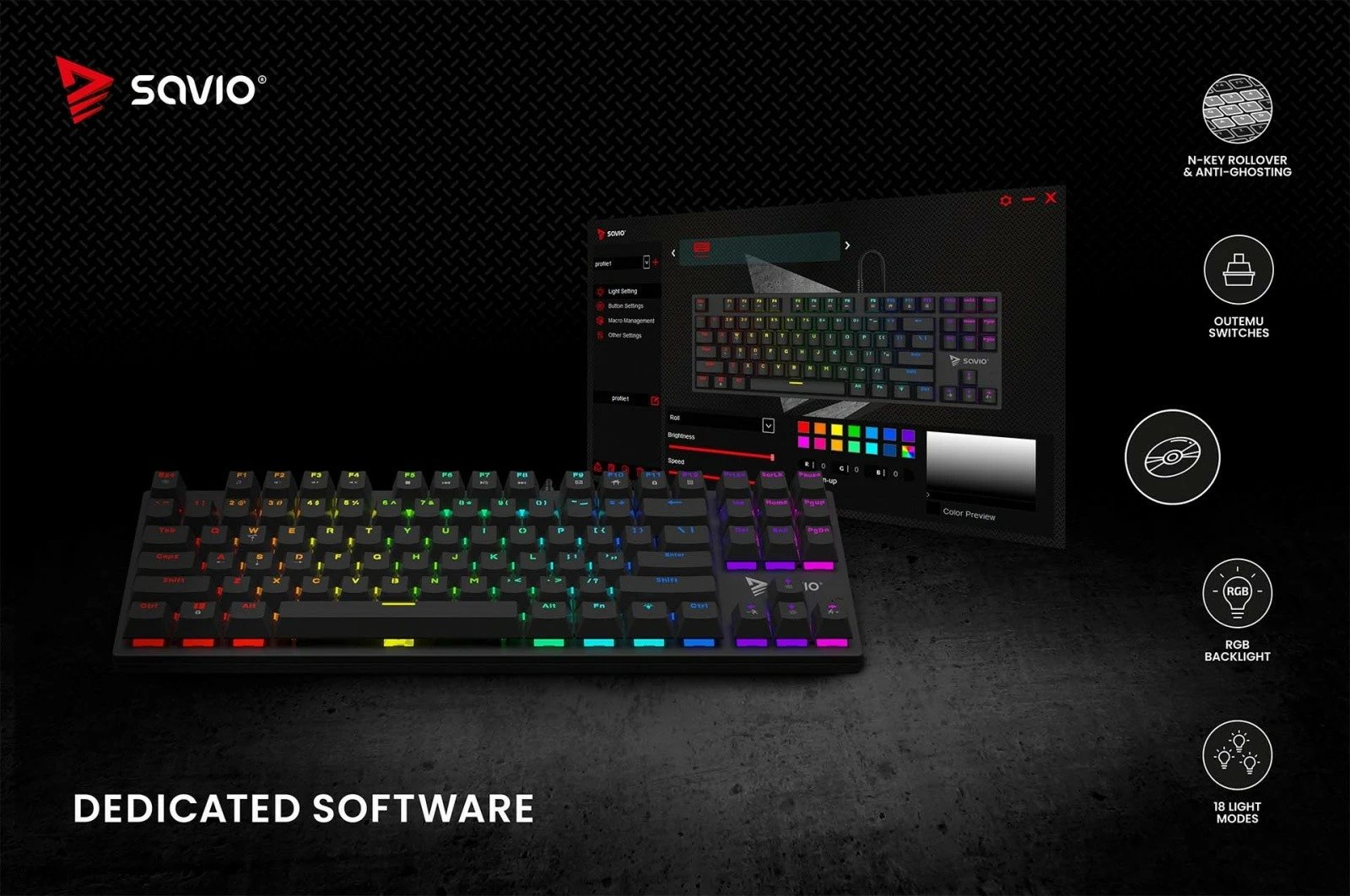 Tastierë mekanike Savio Tempest X2, Outemu Red, RGB, me kabllo, e zezë