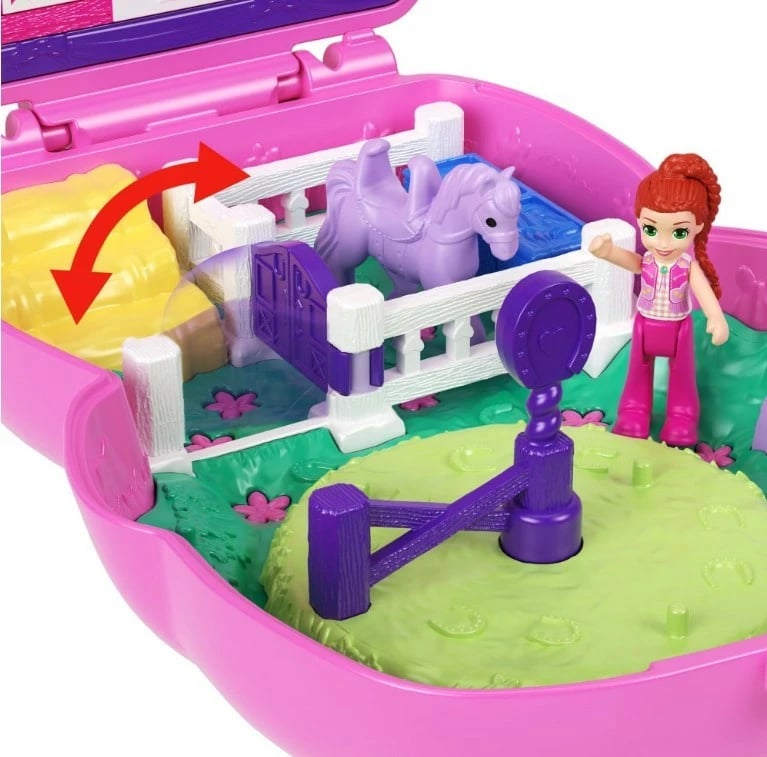 Set lodrash Polly Pocket Pony Rodeo, Mattel, JFG56/JCR39, me figurina dhe aksesorë, Rozë Set lodrash Polly Pocket Pony Rodeo, Mattel, JFG56/JCR39, me figurina dhe aksesorë, Rozë