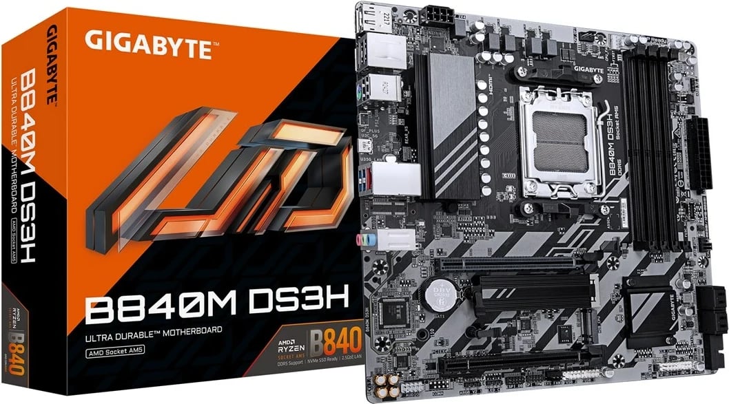 Pllakë amë Gigabyte B840M DS3H, Socket AM5, DDR5, PCIe 4.0, 2.5GbE LAN, e zezë