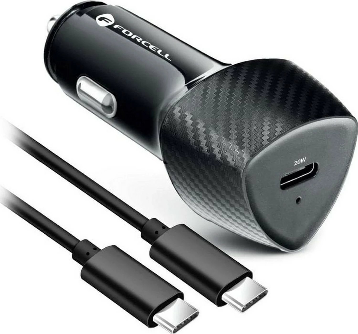 Karikues veture Forcell F-energy Carbon, USB Type-C, 20W, me kabllo Type-C ne Type-C, e zezë