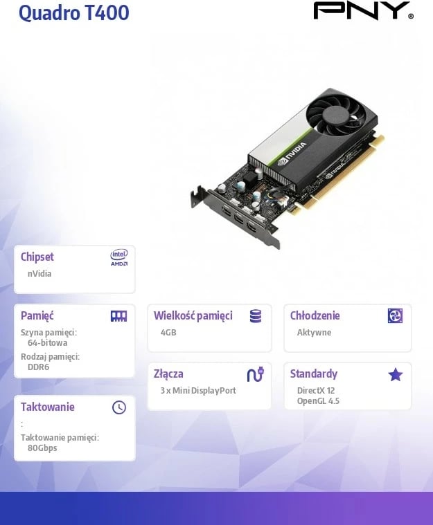 Kartelë grafike PNY Quadro T400, 4GB DDR6, PCI-E, 3x Mini DisplayPort