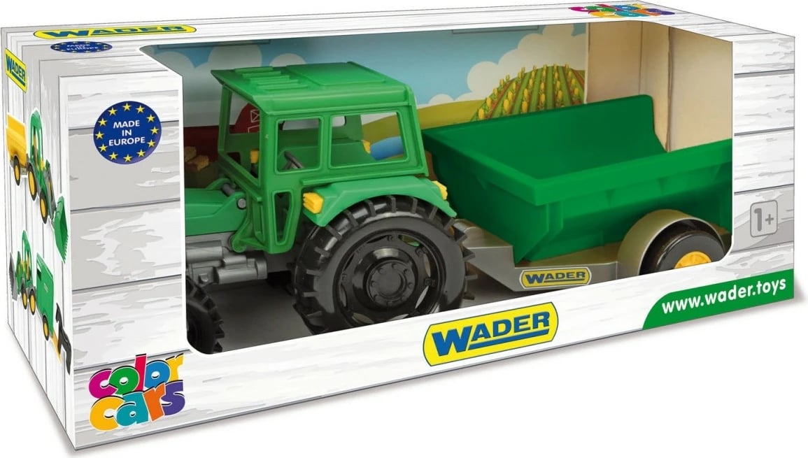 Traktor lodër me rimorkio Wader Color Cars 35022, plastikë, i gjelbër