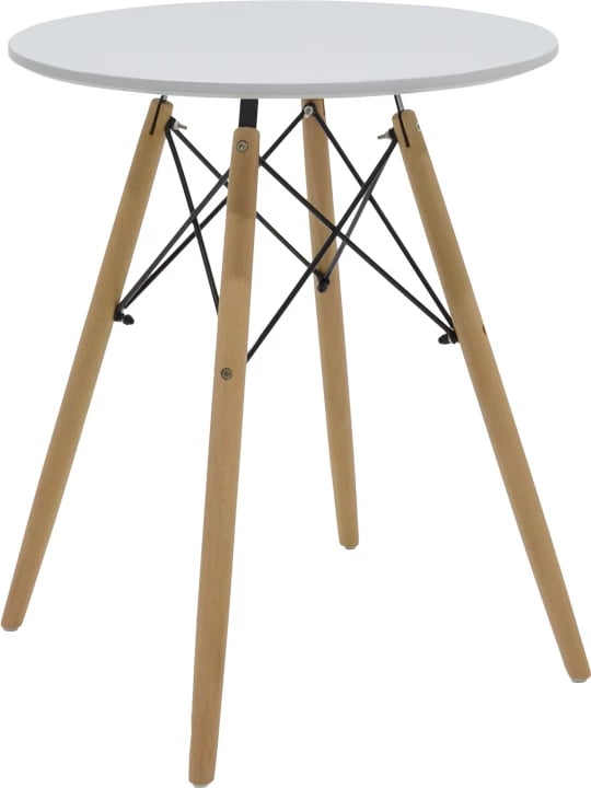 Set tavoline me dy karrige Julita-Parker, MDF e bardhë, këmbë natyrale, D60x73cm