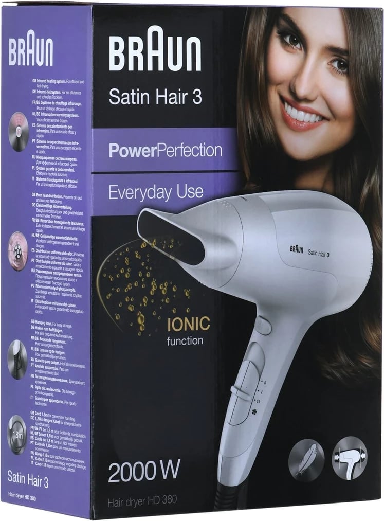 Tharëse flokësh Braun Satin Hair 3 HD380, 2000 W, Bardhë Tharëse flokësh Braun Satin Hair 3 HD380, 2000 W, Bardhë