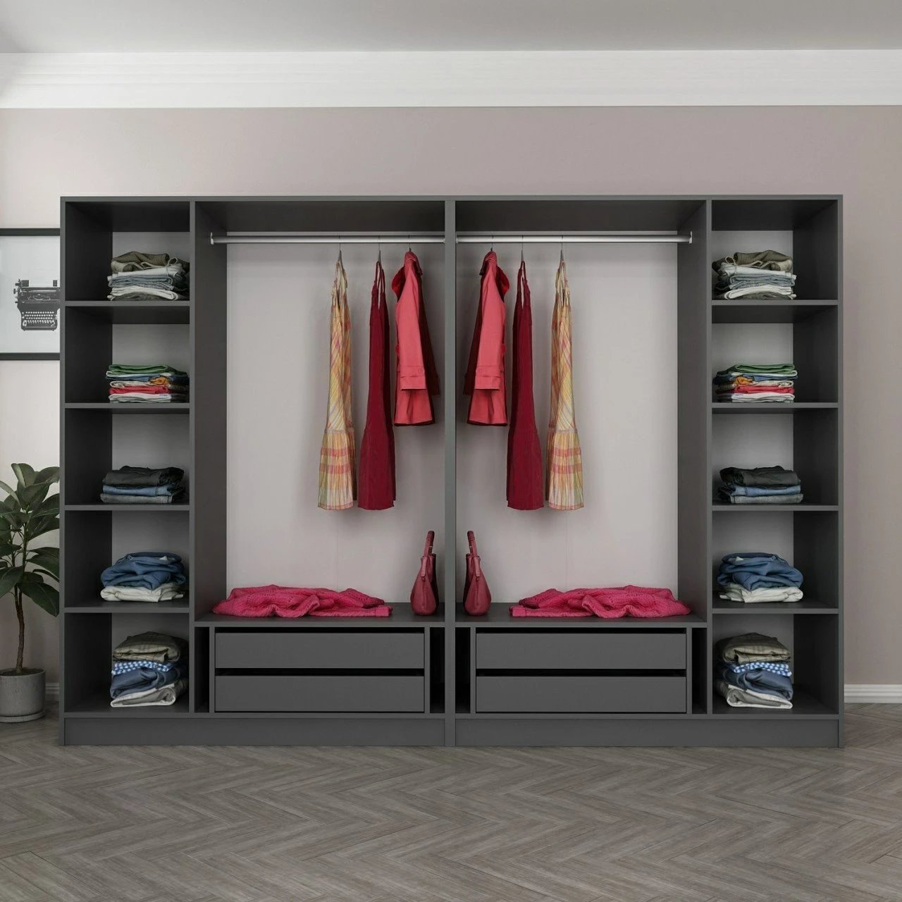 Dollap Skye Decor, anthracite e zi, 270x190x52cm, 8 pjesë