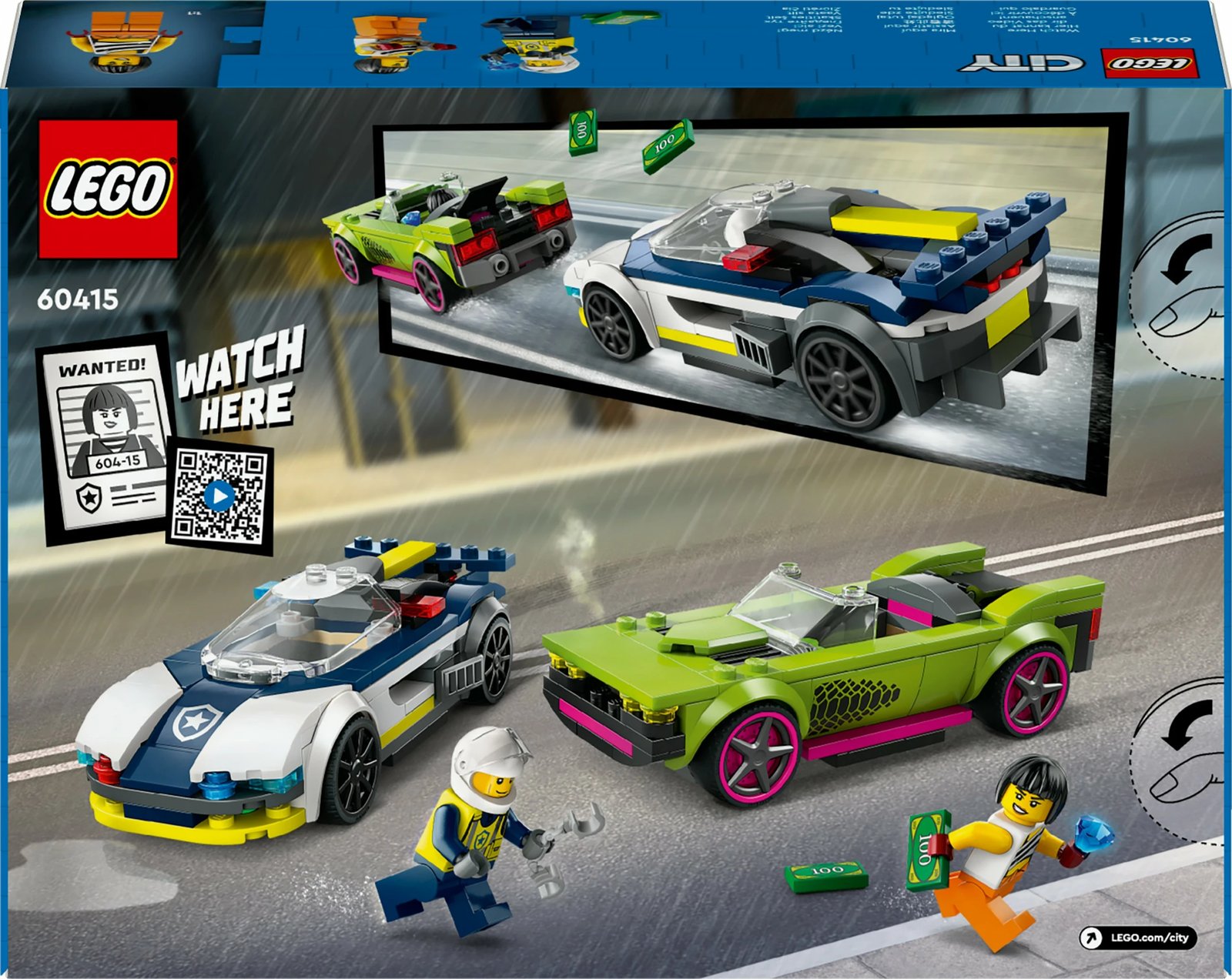 Set ndërtimi LEGO City 60415, veturë policie dhe muscle car, shumëngjyrëshe