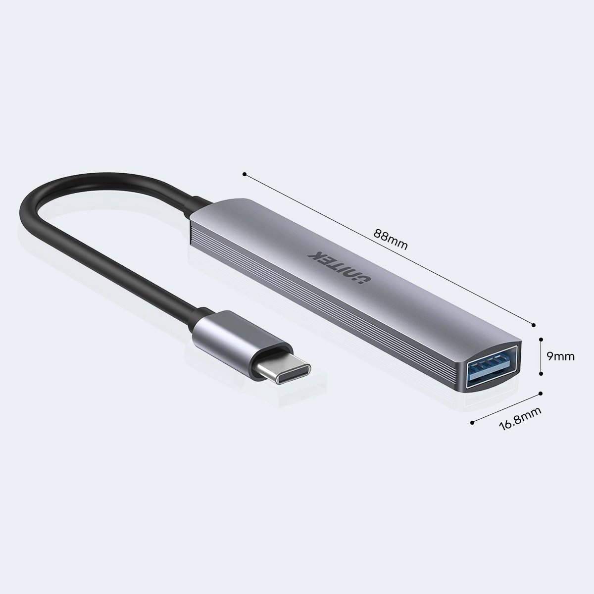 HUB USB-C Unitek H1208B, 3x USB-A 2.0, 1x USB-A 5 Gbps, Alumini, Gri/Argjend