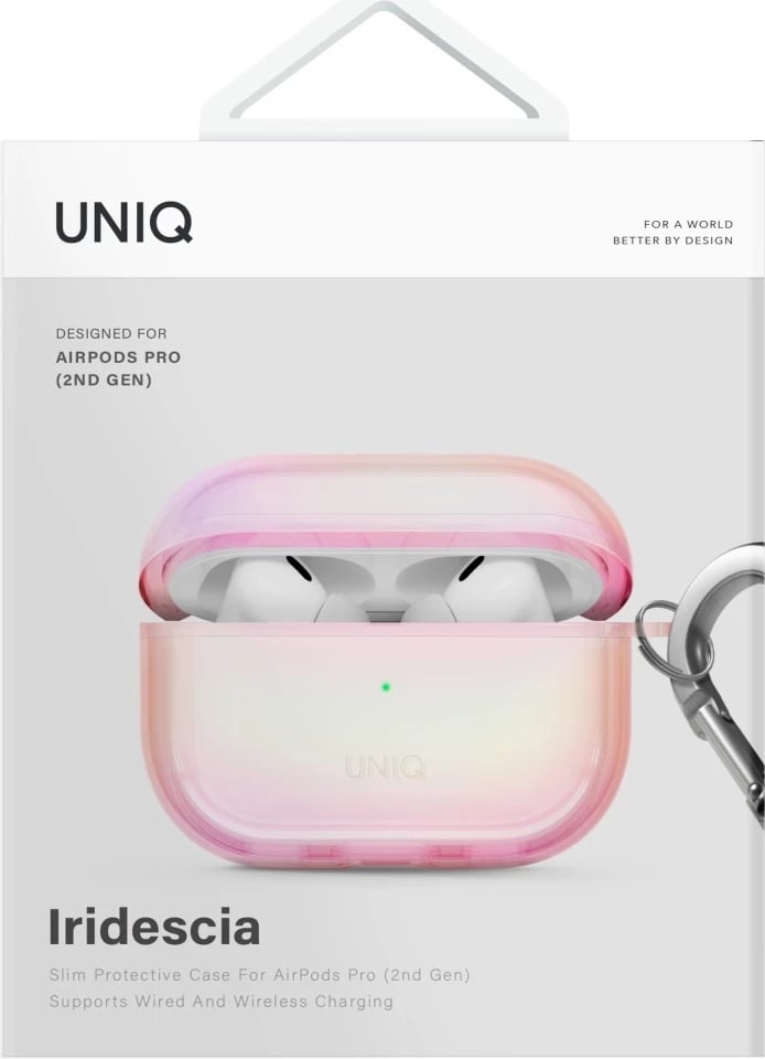 Mbështjellës UNIQ Iridescia për AirPods Pro 2, Holo Pink me karabinë