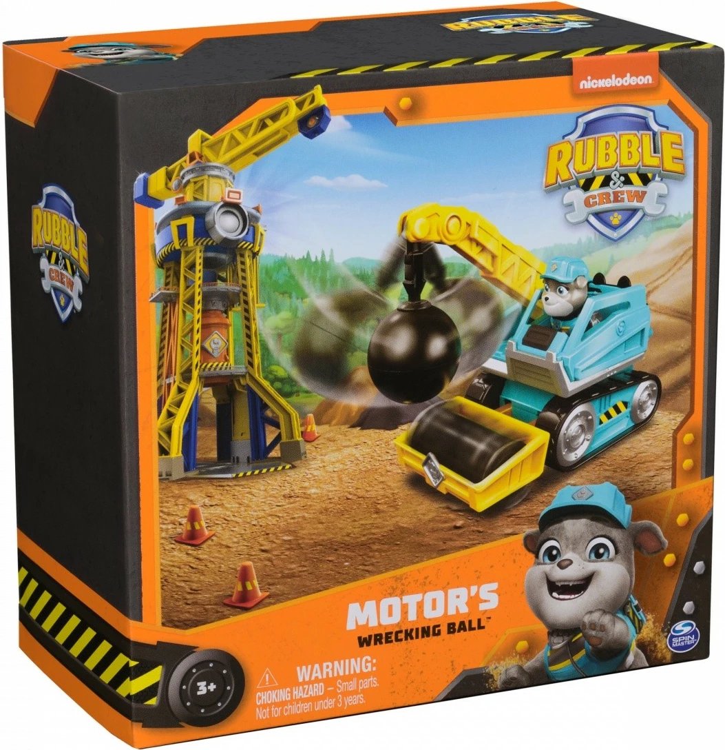 Lodër mjet ndërtimi, Spin Master Paw Patrol Rubble & Crew Motor’s Wrecking Ball 6069674, plastikë, pa bateri, azure/verdhe, set me figurë