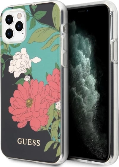 Mbështjellës Guess GUHCN65IMLFL01 për iPhone 11 Pro Max, Flower Collection, zi