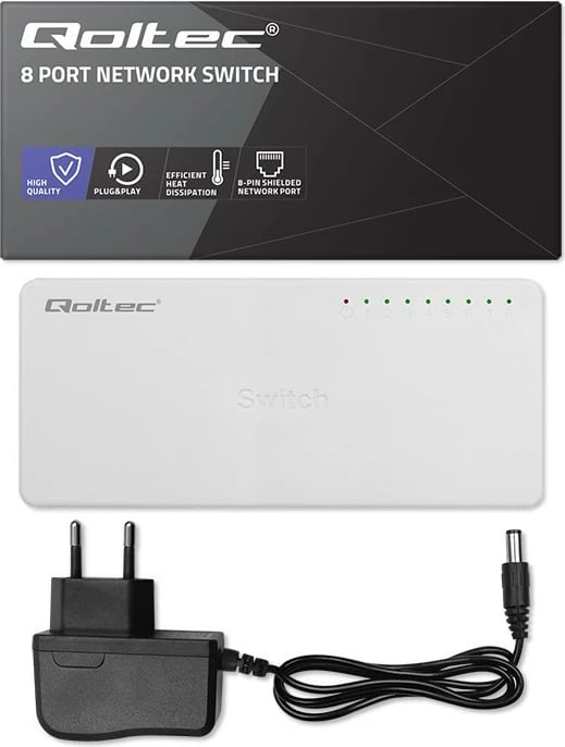 Switch rrjeti Qoltec 52248, 8 porta RJ45, 1000Mbps, i bardhë