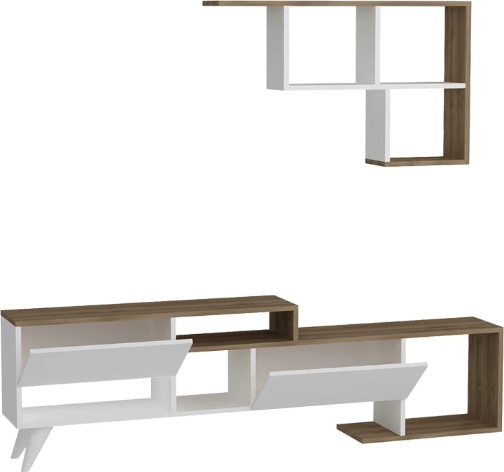 Set për dhomë ndeje, ngjyrë arre-bardhë, 135x32x52cm