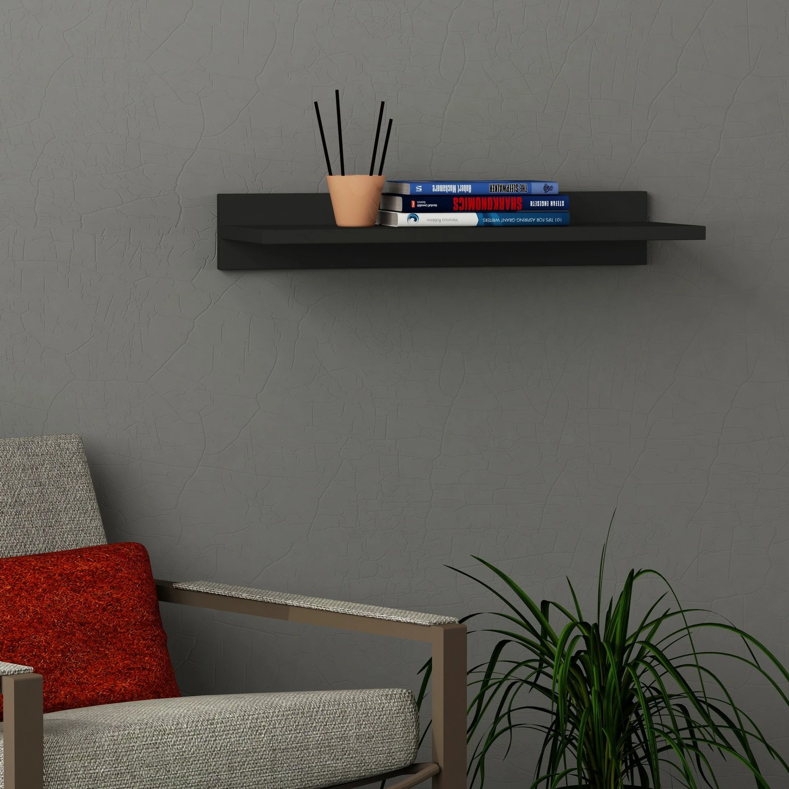 Raft muri Skye Decor, ngjyrë antracit, duz