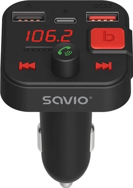 Transmiter FM Savio TR-15, Bluetooth, 2 x USB 2.0, e zezë