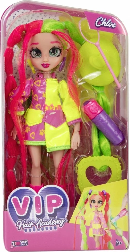 Kukull VIP Pets Hair Academy Chloe, Tm Toys, 30 cm, me aksesorë stilimi, shumëngjyrëshe