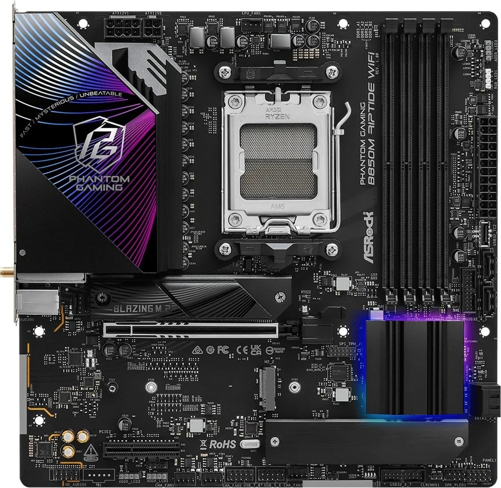 Pllakë amë Asrock Phantom Gaming B850M Riptide WiFi, Socket AM5, micro ATX, e zezë
