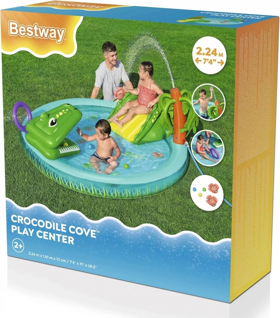 Qendër loje uji e fryrë për fëmijë Bestway Crocodile Cove, 2.24m x 1.81m x 72cm, shumëngjyrëshe Qendër loje uji e fryrë për fëmijë Bestway Crocodile Cove, 2.24m x 1.81m x 72cm, shumëngjyrëshe