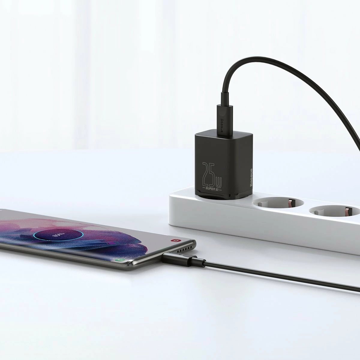 Karikues i shpejtë Baseus Super Si Quick Charger 1C 25W me kabllo USB-C në USB-C 1m, Zi