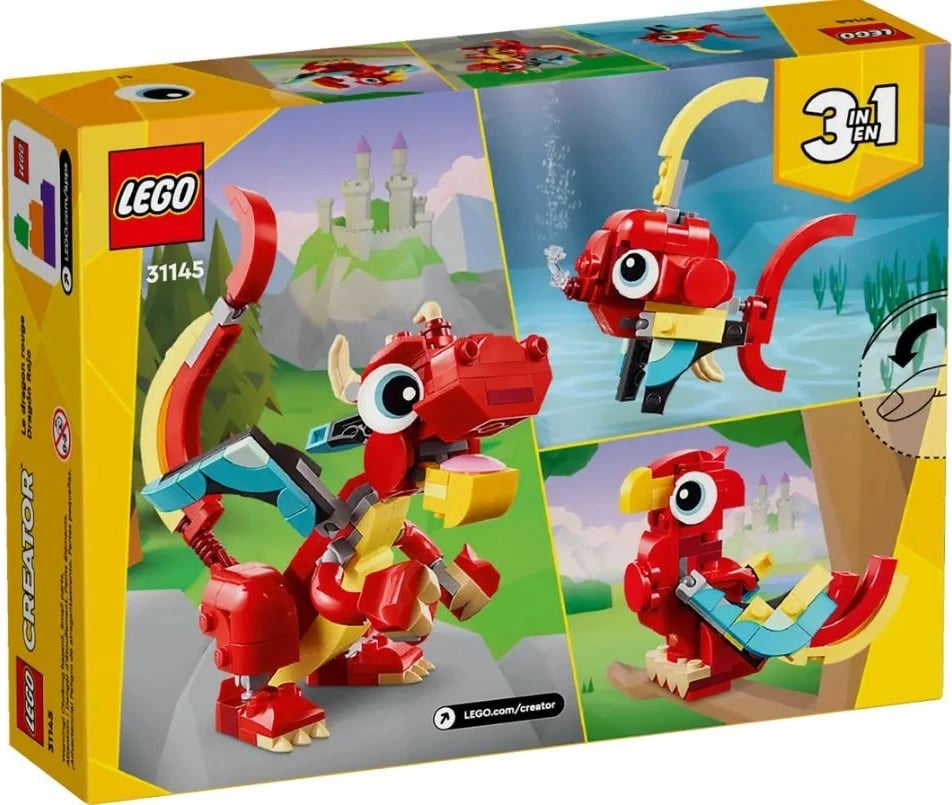 Set LEGO Creator 3-në-1, Red Dragon 31145, 149 pjesë, i kuq