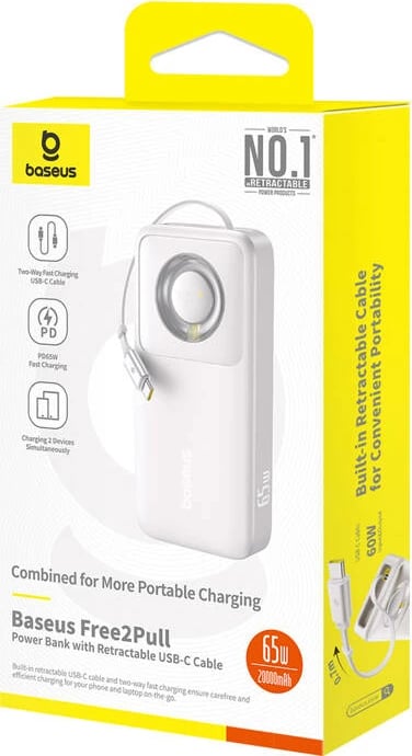 Powerbank Baseus OS Free2Pull 20000mAh 65W me kabllo, Gri